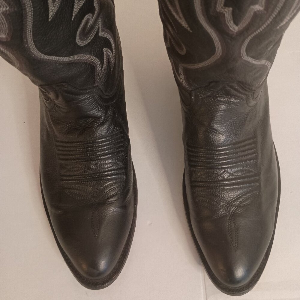 Cowtown Men’s Black Western Cowboy Boots White Embroidery Size 11.5 - Picture 3 of 15